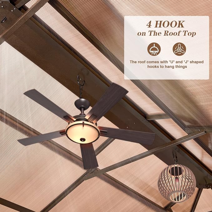 EROMMY 12' x 20' Gazebo Polycarbonate Double Roof Canopy - Image 5