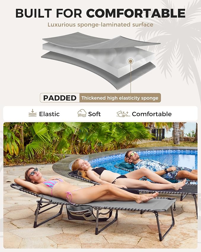 KingCamp Oversized Tanning Chair, Extra-Wide Padded Folding Chase Lounge Chairs - Image 5