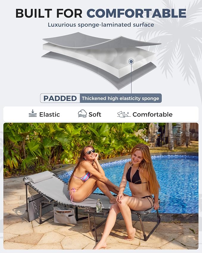 KingCamp Oversized Tanning Chair, Extra-Wide Padded Folding Chase Lounge Chairs - Image 6