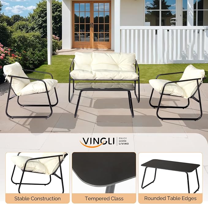 VINGLI 4 Piece Patio Conversation Set, Outdoor Furniture Set - Image 2