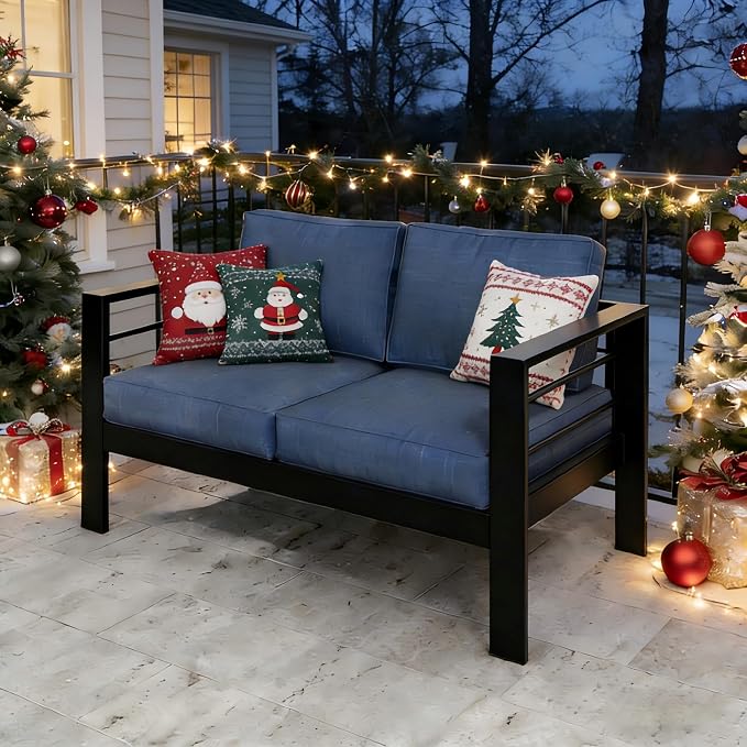 Kiss the Water Outdoor Patio Furniture Loveseat Sofa, All-Weather Metal - Image 7
