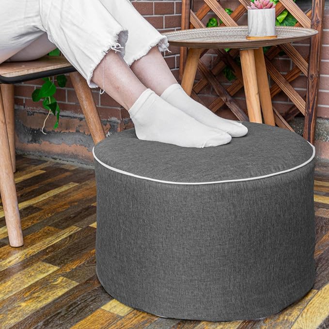 Outdoor Indoor Foam Stuffed Ottoman All Weather Waterproof Round Ottoman - Image 2