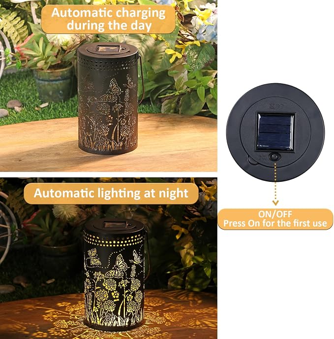 Butterfly Solar Lanterns Outdoor Waterproof, Metal Hanging Lantern - Image 4