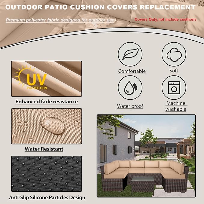 Outdoor Cushions Covers for Patio Furniture, Patio Cushion Covers Replacement - Image 3