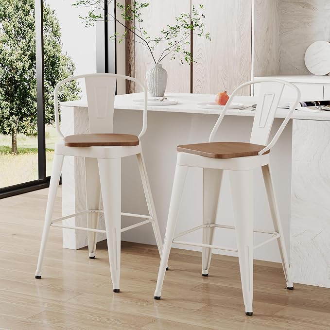 Aklaus Swivel Metal Bar Stools 26 inch Swivel Counter Height Barstools Set of 2 - Image 5
