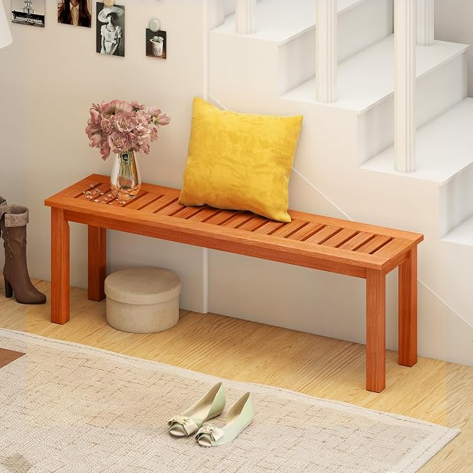 Tangkula 47 Inch Patio Wood Bench, 2-Person Backless Bench w/Slatted Seat - Image 5