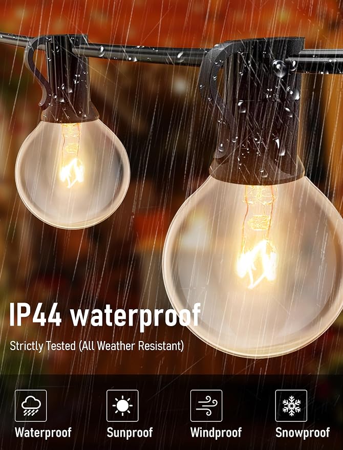 50FT String Lights, G40 Outdoor String Lights Edison Light Bulbs Clear Globe - Image 3