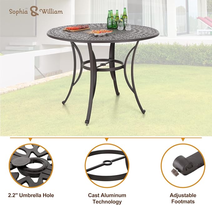 Sophia & William 6-Person Cast Aluminium Patio Bar Height Table Round, Outdoor - Image 2