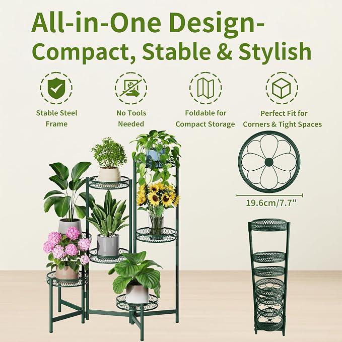 7 Tier Metal Corner Plant Stand Indoor Outdoor, Folding Tall Plant Rack - Image 5
