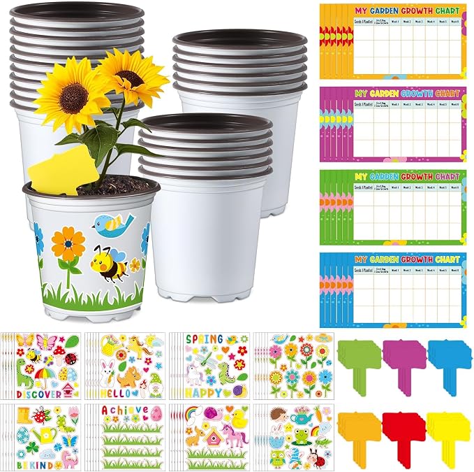 Capoda 24 Sets Garden Flower Pots Crafts Kit DIY Spring Plastic Seedling by Capoda