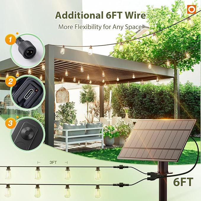 addlon 102 FT Solar String Lights Waterproof, Patio Light Solar Powered - Image 7