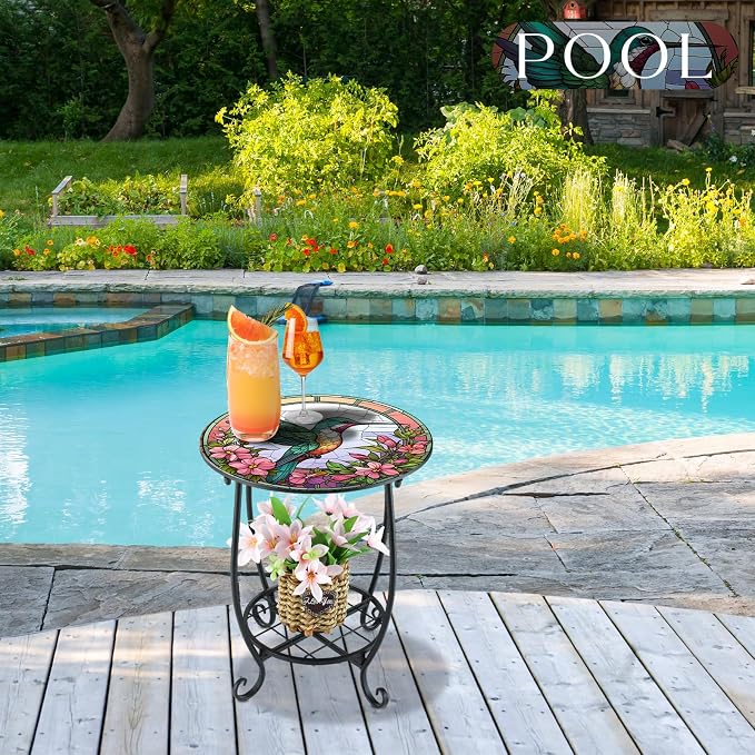 Outdoor Side Table Round Small Mosaic Patio Accent Indoor End Plant Coffee Tea - Image 2