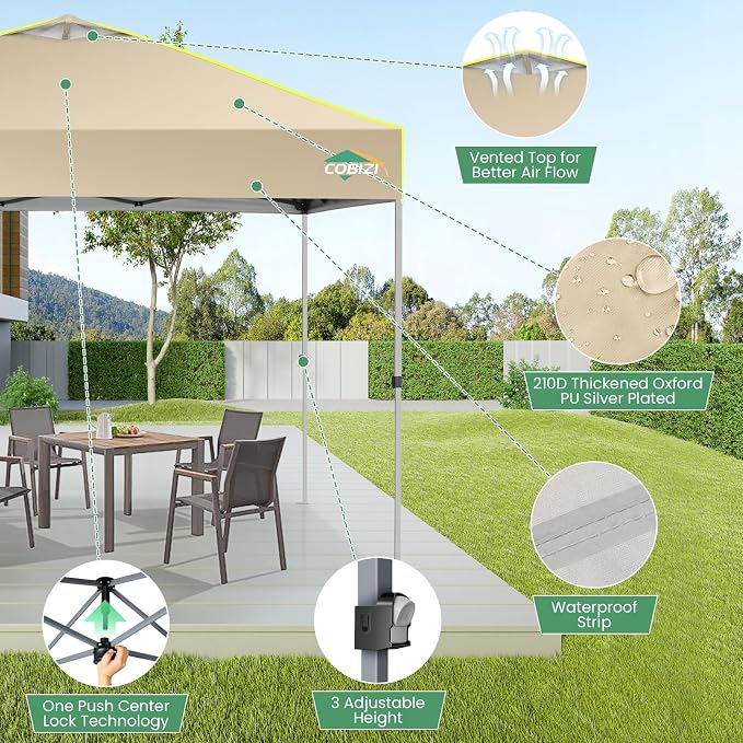 COBIZI 10x10 Pop Up Canopy Tent Without Removable Sidewalls, One Push Party - Image 5
