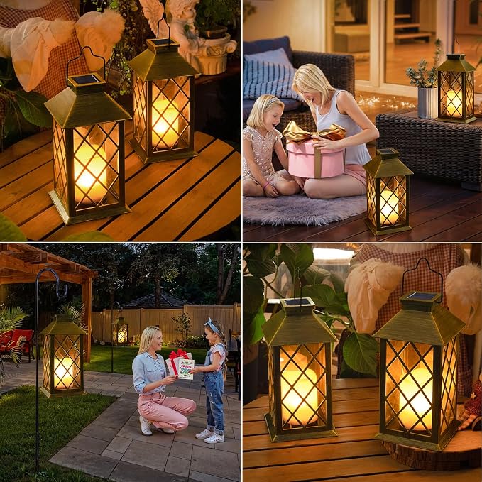 TAKE ME 14" Solar Lanterns Outdoor Waterproof Garden Lanterns Large Flickering - Image 2