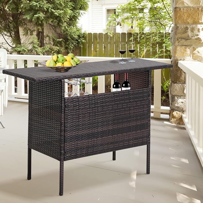 Outdoor Patio Wicker Bar Counter Table - Image 4