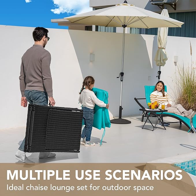 Devoko Patio Chaise Lounge Sets Outdoor Rattan Adjustable Back 3 Pieces - Image 6
