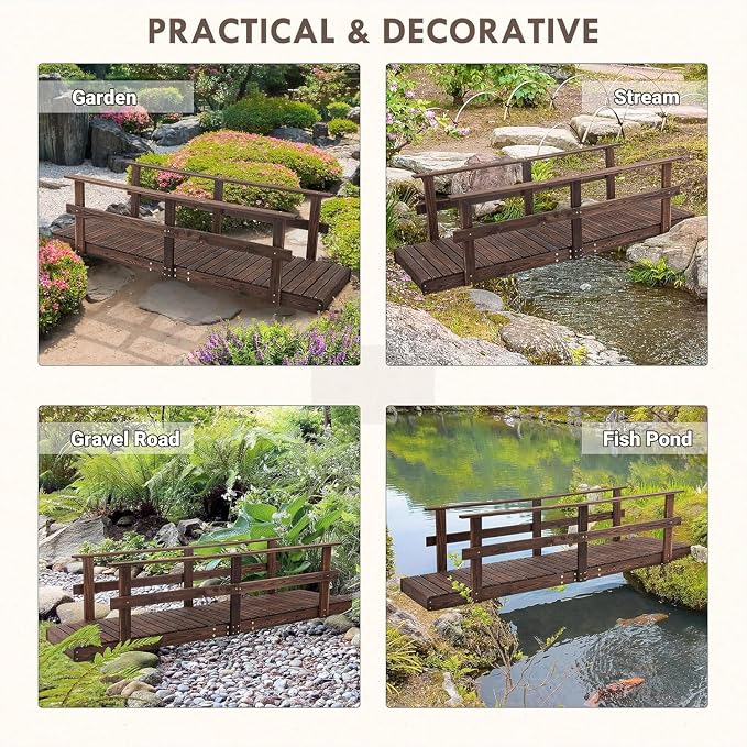 7 ft Pine Wood Garden Bridge - Image 3