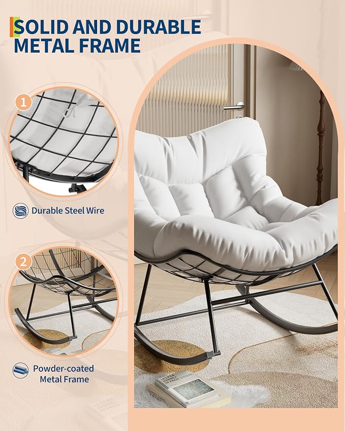 GarveeLife Outdoor Papasan Rocking Chair, Oversized Rocking Chair - Image 3