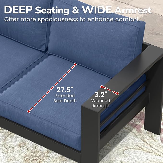 Solaste Aluminum Outdoor Couch, 3-Seat Metal Outdoor Sofa - Image 3