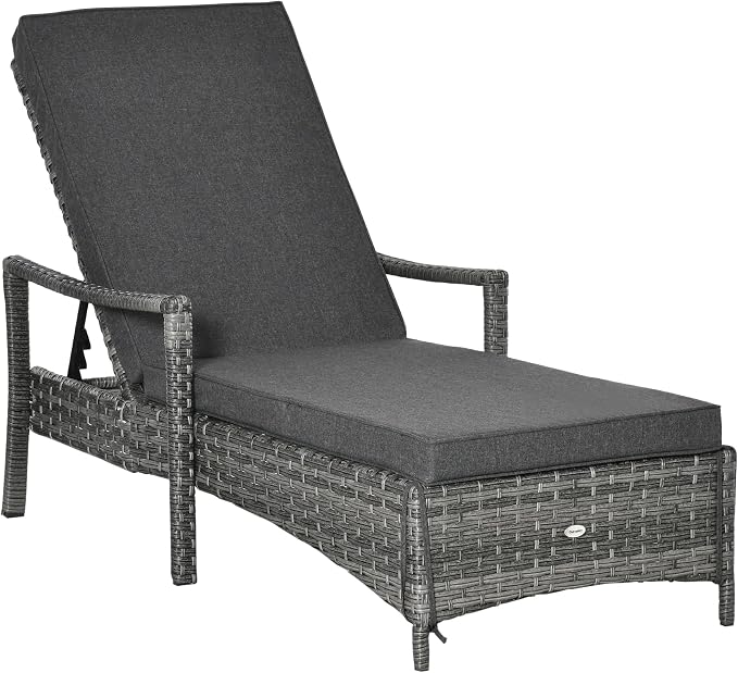 Outsunny Wicker Chaise Lounge, 4 Position Adjustable Backrest and Cushions by Outsunny