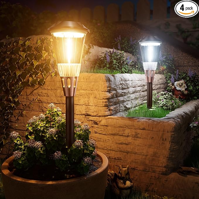 4 Pack Solar Pathway Lights Waterproof IP65, 2-in-1 Warm&Cool Solar Lights by BITPOTT