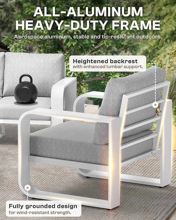 Aluminum Outdoor Patio Couch, 3 Seats Oversized Patio Sofa - Image 4