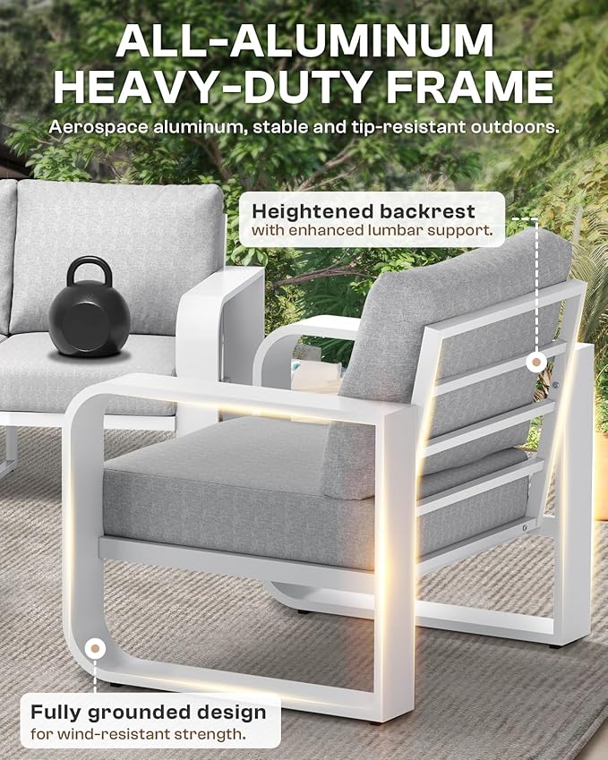 Aluminum Outdoor Patio Furniture Set, 4 Piece Oversized Patio Conversation Sets - Image 5