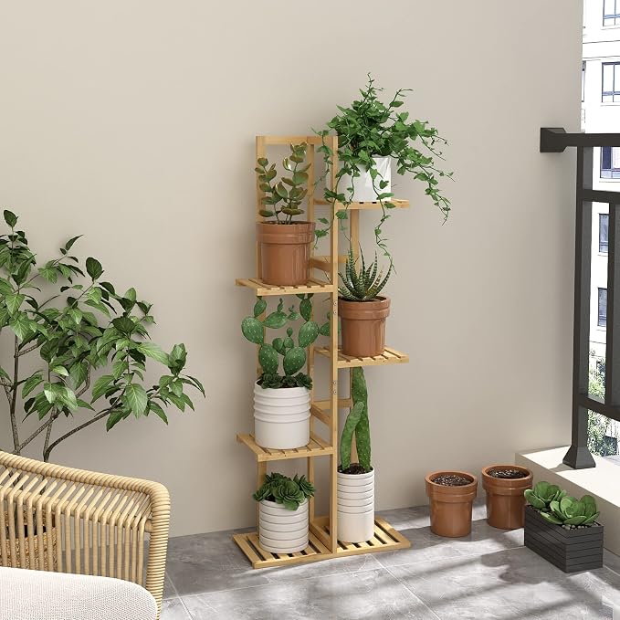 Laiensia Bamboo 5 Tier 6 Potted Plant Stand Rack Multiple Flower Pot Holder - Image 4