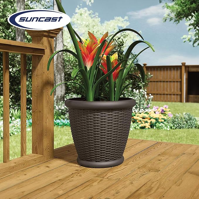 Suncast 4 Pack Wicker Planter w/ Drillable Drain Holes, Decorative - Image 4