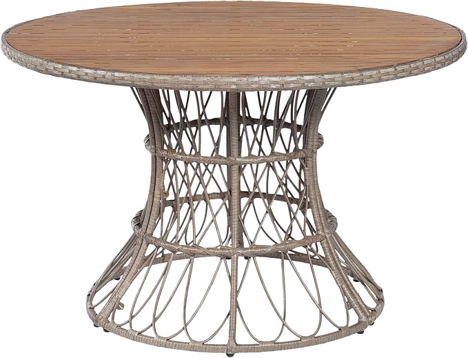 Merax 47.24" Round Outdoor Dining Table, Acacia Wood Top & Wicker Base - Image 3