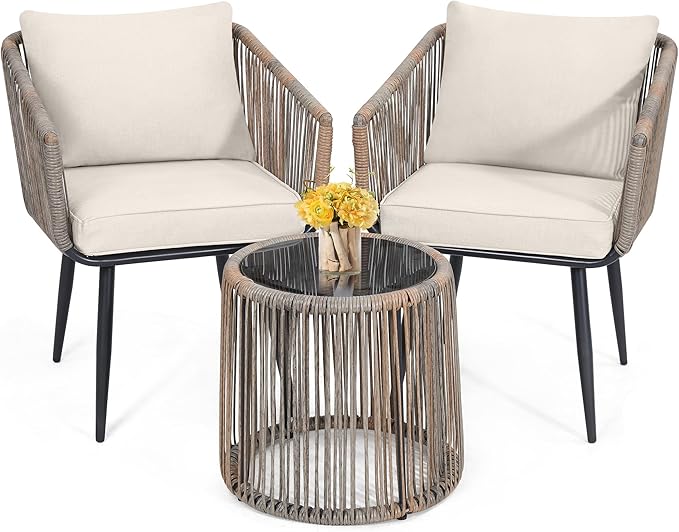 Kromax 3 Pieces Patio Rattan Bistro Conversation Set, Outdoor All-Weather by KROMAX