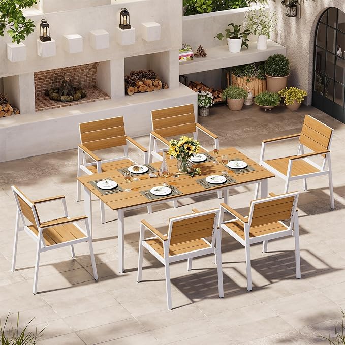 Aluminum Outdoor Dining Set for 6, Patio Table and Chairs Set by Oasbira