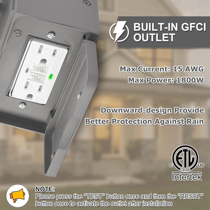 Outdoor Porch Light with GFCI Outlet Built in, Dusk to Dawn Outdoor Lighting - Image 3