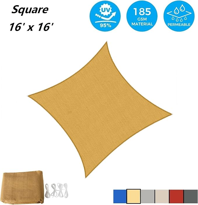 AsterOutdoor Sun Shade Sail Rectangle 16' x 16' UV Block Canopy - Image 2
