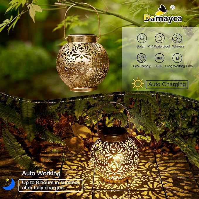 Set of 2 Solar Lanterns Outdoor Hanging Decorative Lights - Image 4