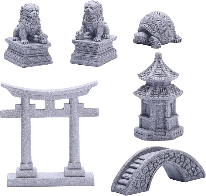 6 PCS Mini Zen Garden Accessories, Miniature Garden Bridge Foo Dogs Torii Gate by Sdeetesamjun