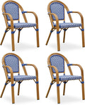 PURPLE LEAF French Bistro Armchairs Set of 4 Hand-Woven Wicker Rattan by PURPLELEAF