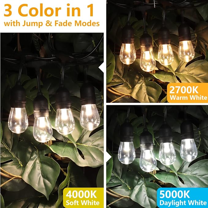 Mlambert 96Ft 3-Color in 1 48Ft LED Dimmable Outdoor String Lights - Image 3