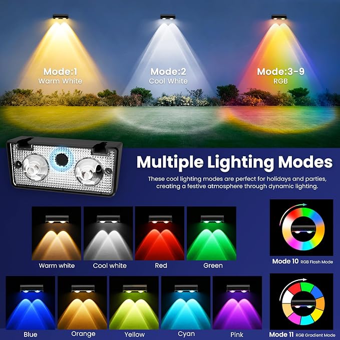 Solar Fence Lights Outdoor 16 Pack, 50 LM 11 Modes & 9 Colors Solar Lights - Image 4