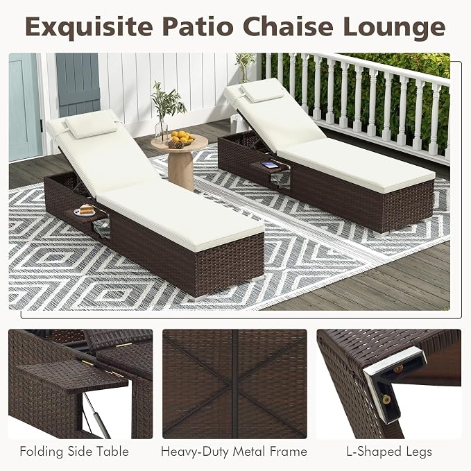 Tangkula Patio Chaise Lounge Set of 2, Outdoor Rattan Lounge Chair - Image 5