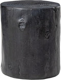 COSIEST Outdoor End Table Black Colored Faux Wood, Hand-Painted Wood Stump Stool by COSIEST