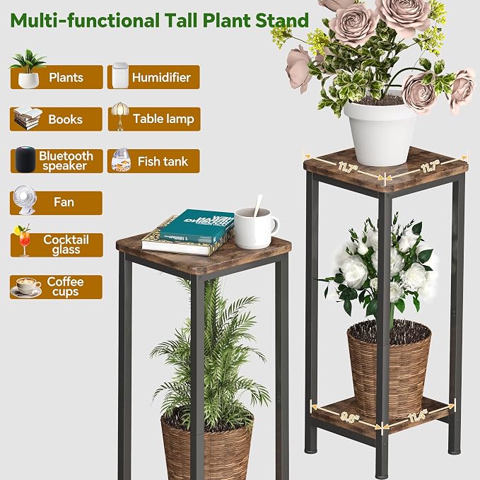 Homeiju 2-Pack Plant Stand Indoor, 2 Tier Wood Corner Plant Stand, Modern - Image 3