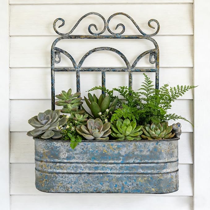 Rustic Metal Wall Planter Vintage Wall Mounted Flower Pot Distressed Wall - Image 8