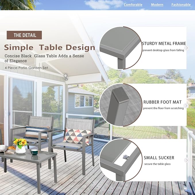 Vongrasig 4 Pieces Patio Furniture Sets, Outdoor Patio Conversation Sets - Image 7
