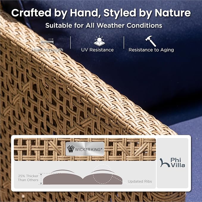 PHI VILLA Wicker Patio Furniture Set, Outdoor Sectional Couch - Image 7