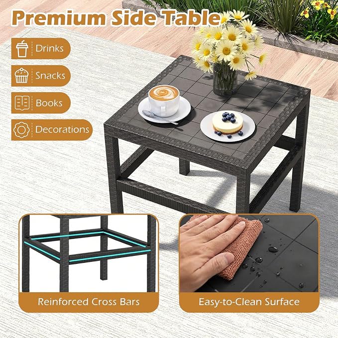 COSTWAY 3 Piece Patio Furniture Set, Outdoor PP Rattan Wicker Furniture Set - Image 6