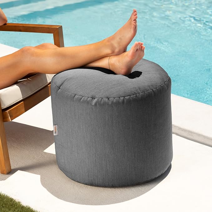 Jaxx Spring Indoor/Outdoor Bean Bag Pouf Ottoman, Charcoal Sunbrella - Image 2