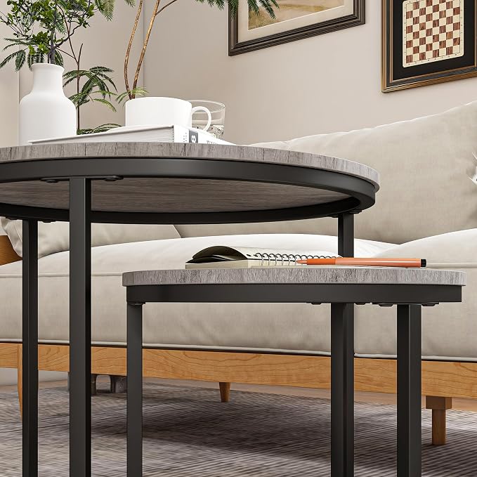 HOJINLINERO Round Coffee Table, Nesting Coffee Table Set of 2, Center Tables - Image 4