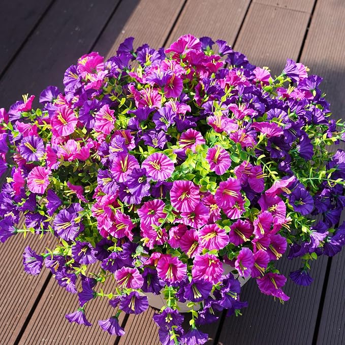 Artificial Flowers for Outdoors, UV Resistant Fake Silk Morning Glory, - Image 2