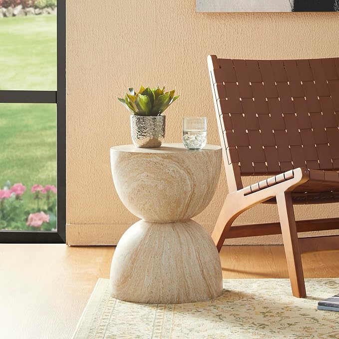 Glitzhome Outdoor Side Table, 17.75" H Decorative Garden Stool MGO Hourglass - Image 7